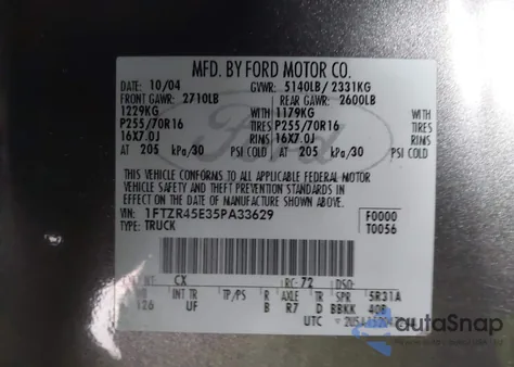 2005 Ford Ranger Edge/Fx4 Level Ii/Fx4 Off-Road/Xlt z USA, uszkodzony, nr VIN 1FTZR45E35PA33629